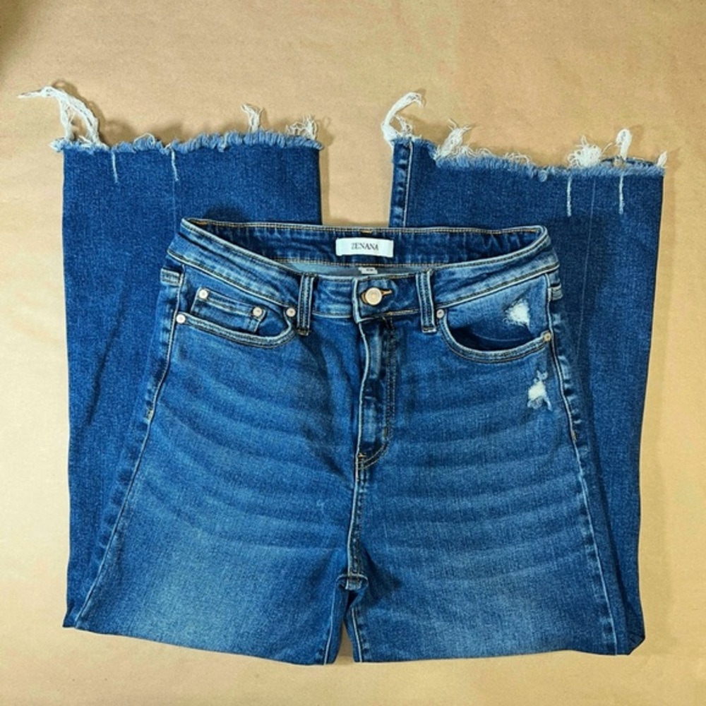 Zenana Cropped Raw Hem Denim 29 Cropped Stretch